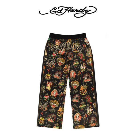 NWT- ED HARDY COLORFUL FLASHBOARD TATTOO PRINT TRACK PANTS / SWEATPANTS - SIZE S - Picture 2 of 5